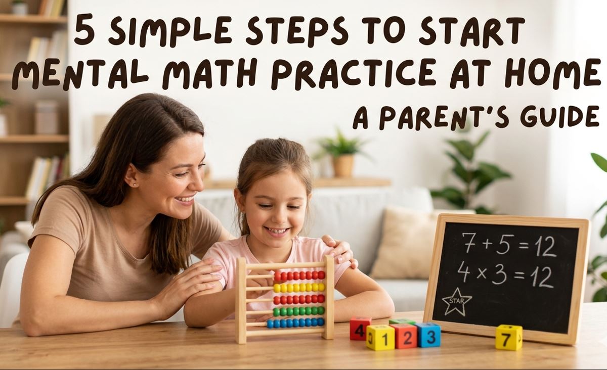Smiling mother and daughter with counting tools